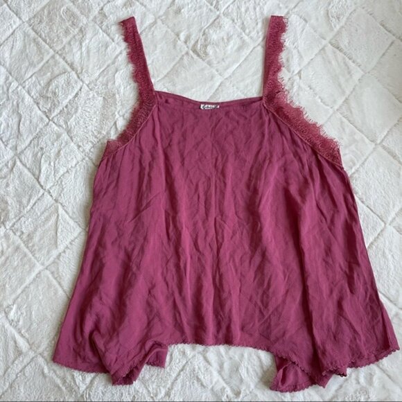 Free People Intimately | Dobby Dot Eyelash Strap Tank Top "Rose" | Size Large - Picture 2 of 7